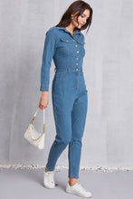 Load image into Gallery viewer, Snap Down Denim Jumpsuit with Pockets
