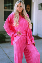 Load image into Gallery viewer, Pleated Button Up Shirt and Wide-Leg Pants Set