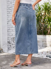 Load image into Gallery viewer, Slit Midi Denim Skirt with Pockets