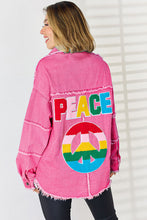 Load image into Gallery viewer, PEACE Raw Hem Dropped Shoulder Denim Top