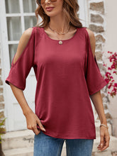 Load image into Gallery viewer, Textured Round Neck Split Sleeve Top