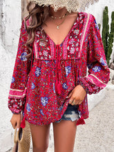 Load image into Gallery viewer, Printed Tie Neck Long Sleeve Blouse
