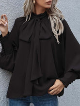 Load image into Gallery viewer, Tie Neck Lantern Sleeve Blouse