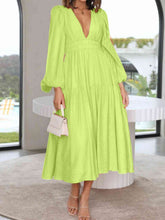 Load image into Gallery viewer, Deep V-Neck Balloon Sleeve Plain Maxi Dress