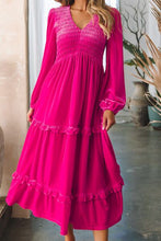 Load image into Gallery viewer, Frill V-Neck Balloon Sleeve Tiered Dress
