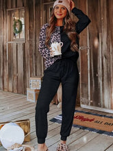 Load image into Gallery viewer, Leopard Round Neck Sweatshirt and Pants Lounge Set