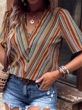 Load image into Gallery viewer, Printed V-Neck Button-Up Short Sleeve Top