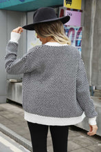 Load image into Gallery viewer, Striped V-Neck Dropped Shoulder Button-Up Cardigan