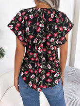 Load image into Gallery viewer, Floral Tie Neck Flutter Sleeve Blouse