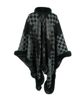 Load image into Gallery viewer, Checkered Faux Fur Trim Poncho