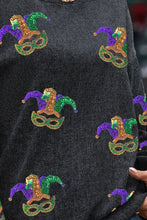 Load image into Gallery viewer, Printed Sequin Round Neck Dropped Shoulder Sweatshirt