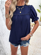 Load image into Gallery viewer, Eyelet Mock Neck Flounce Sleeve Blouse