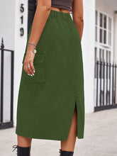 Load image into Gallery viewer, Slit Buttoned Denim Skirt with Pockets