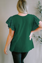 Load image into Gallery viewer, Plus Size Eyelet Round Neck Short Sleeve Blouse