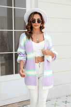 Load image into Gallery viewer, Color Block Ribbed Dropped Shoulder Open Front Cardigan