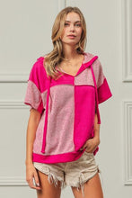 Load image into Gallery viewer, BiBi Color Block Exposed Seam Short Sleeve Hooded Top