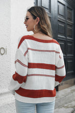 Load image into Gallery viewer, Striped V-Neck Drop Shoulder Sweater