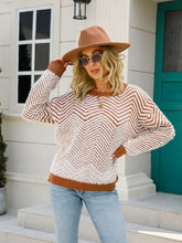 Load image into Gallery viewer, Striped Round Neck Dropped Shoulder Sweater