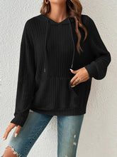 Load image into Gallery viewer, Ribbed Dropped Shoulder Drawstring Hoodie