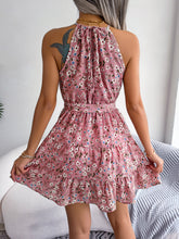 Load image into Gallery viewer, Tied Printed Grecian Neck Mini Dress