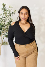 Load image into Gallery viewer, Culture Code Full Size Ribbed Surplice Cold Shoulder Top