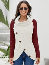 Load image into Gallery viewer, Contrast Decorative Button Turtleneck Sweater