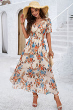 Load image into Gallery viewer, Smocked Floral V-Neck Short Sleeve Dress