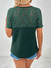 Load image into Gallery viewer, Lace Detail V-Neck Short Sleeve T-Shirt