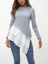 Load image into Gallery viewer, Tiered Contrast Round Neck Long Sleeve T-Shirt