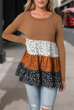 Load image into Gallery viewer, Round Neck Long Sleeve Color Block Blouse