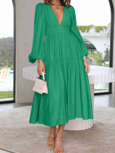 Load image into Gallery viewer, Deep V-Neck Balloon Sleeve Plain Maxi Dress