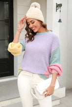 Load image into Gallery viewer, Color Block Round Neck Drop Shoulder Sweater