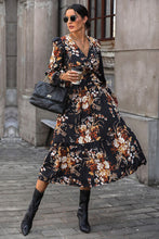 Load image into Gallery viewer, Floral Surplice Tie Front Ruffle Hem Midi Dress