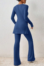 Load image into Gallery viewer, Ribbed Long Sleeve Slit Top and Bootcut Pants Set