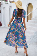 Load image into Gallery viewer, Smocked Floral V-Neck Short Sleeve Dress
