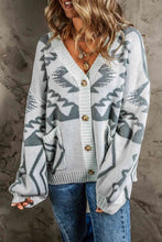 Load image into Gallery viewer, Printed Button Up V-Neck Long Sleeve Cardigan