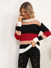 Load image into Gallery viewer, Striped Round Neck Dropped Shoulder Sweater