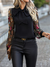 Load image into Gallery viewer, Printed Tie Neck Long Sleeve Blouse