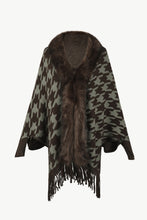 Load image into Gallery viewer, Houndstooth Fringe Hem Poncho