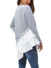 Load image into Gallery viewer, Tiered Contrast Round Neck Long Sleeve T-Shirt