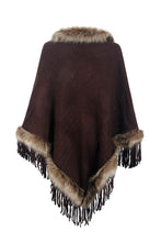 Load image into Gallery viewer, Faux Fur Trim Fringed Poncho