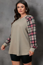 Load image into Gallery viewer, Plus Size Plaid Round Neck Long Sleeve Sweatshirt