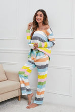 Load image into Gallery viewer, Striped Round Neck Long Sleeve Top and Drawstring Pants Lounge Set