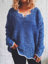 Load image into Gallery viewer, Notched Dropped Shoulder Long Sleeve Sweater