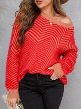 Load image into Gallery viewer, Striped Round Neck Dropped Shoulder Sweater