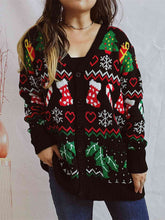 Load image into Gallery viewer, Printed Button Up V-Neck Long Sleeve Cardigan with Pockets