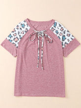 Load image into Gallery viewer, Lace-Up Leopard Short Sleeve T-Shirt