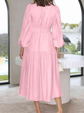 Load image into Gallery viewer, Deep V-Neck Balloon Sleeve Plain Maxi Dress